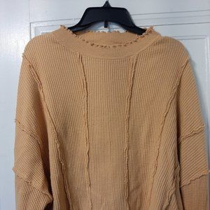 We The Free Waffle Knit Long Sleeve Top in Beige